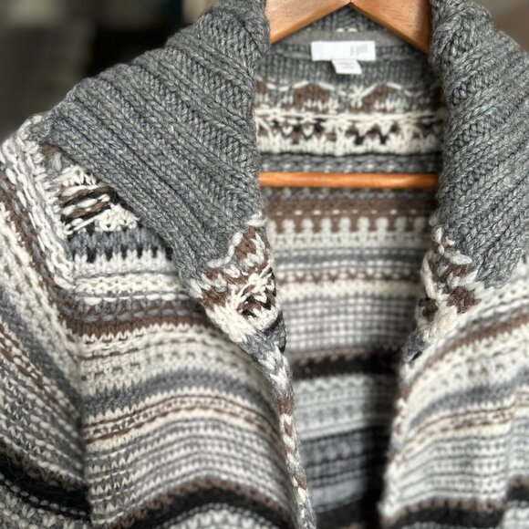 J. Jill Chunky Wool Blend Open Cardigan Nordic Sweater Neutral Stripe Size SP - Picture 4 of 10
